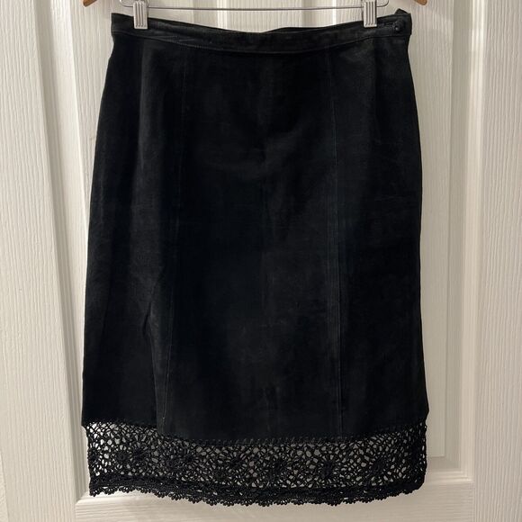 Carole Little Dresses & Skirts - Carole Little Skirt 10 Suede Black Floral Crochet Vintage Spider Web Witchy Goth